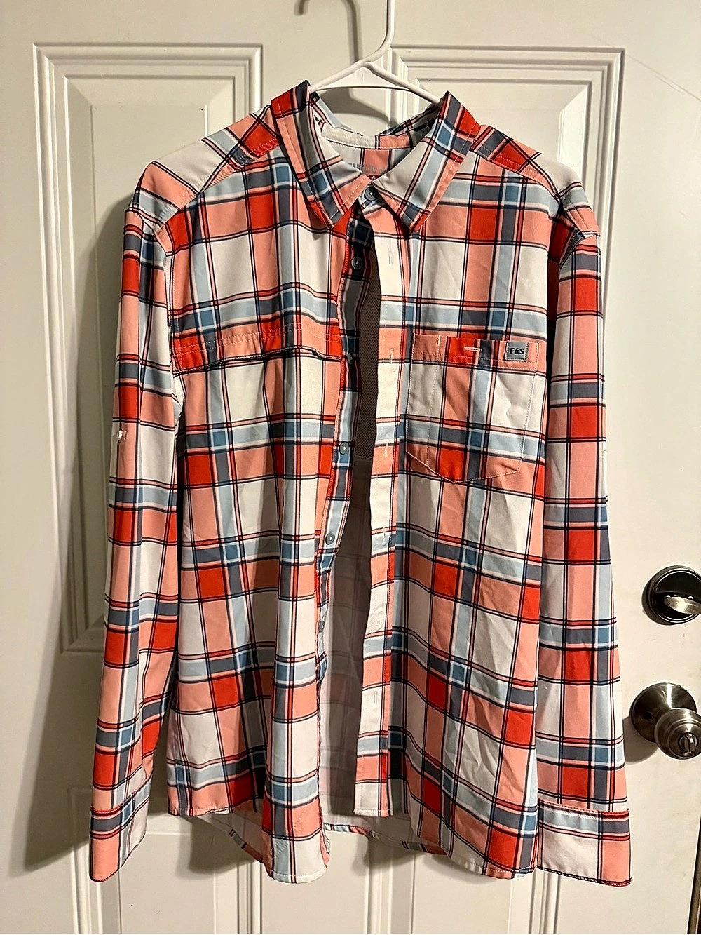Field & Stream Plaid Button Down Orange Plaid Medium Like New